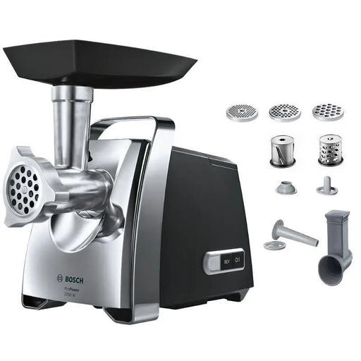 Bosch MFW67440 Meat mincer ProPower 2000W 3,5 kg/min nr. 8 3 sieves kebbe attachment shredder with 2 drums reverse
