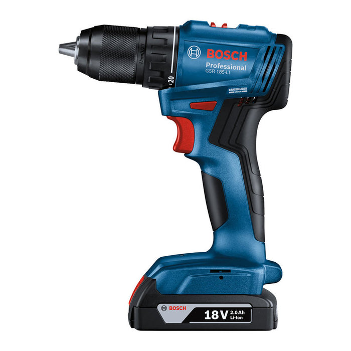 BATTERY BRUSHLESS DRILL BOSCH PROFESSIONAL GSR 185 Li 18 V, 50.00 nm, NUMBER OF BATTERIES 2, 2.00 Ah, SUITCASE