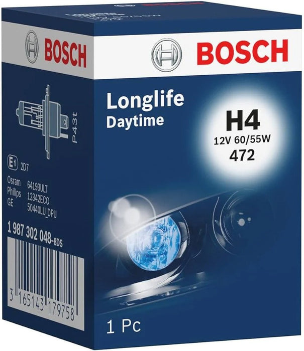 BOSCH LONGLIFE DAYTIME H4 4000K 55W 12V CARTON BOX 1 PCS