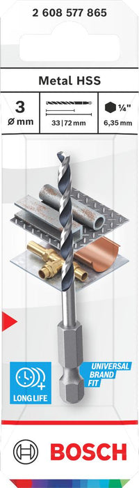 METAL DRILL BOSCH HSS HEX 3x33x72