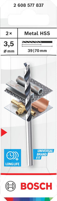 METAL DRILL BIT 2 PIECES BOSCH HSS 3.5x39x70