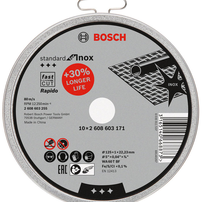SET OF DISCS 10 PIECES 125 MM FOR METAL INOX BOSCH
