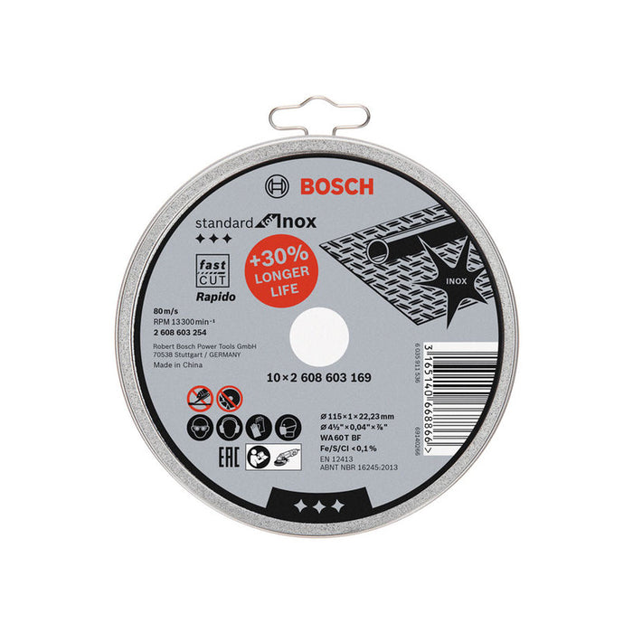 SET OF DISCS 10 PIECES FOR METAL INOX BOSCH 115x1x22.23