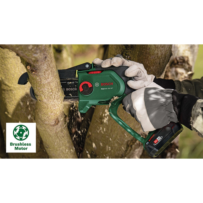 BATTERY BRUSHLESS MINI SAW BOSCH EASYCHAIN 18V-15-7 BAR LENGTH 15.00 cm, WITHOUT BATTERY AND CHARGER, BAR LENGTH 15.00 cm