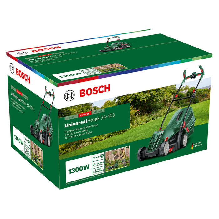 ELECTRIC MOWER BOSCH UNIVERSALROTAK 34-405 1300 W, MOWING WIDTH 34.00 cm, MAX MOWING HEIGHT 70 mm