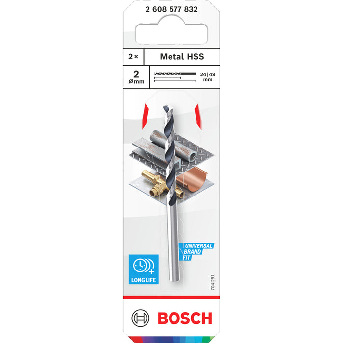 METAL DRILL BIT 2 PIECES BOSCH HSS 2x24x49