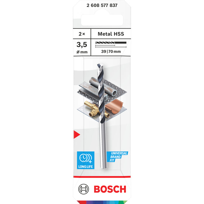 METAL DRILL BIT 2 PIECES BOSCH HSS 3.5x39x70