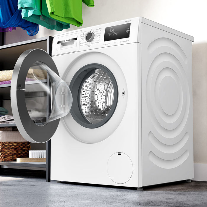 Bosch WAN28060BY SER4 Washing machine 8kg, A, 1400rpm, 51/72dB(A), Iron Assist, waveDrum 65l, 4 options, Quick 15'/30', silver-blackgrey door