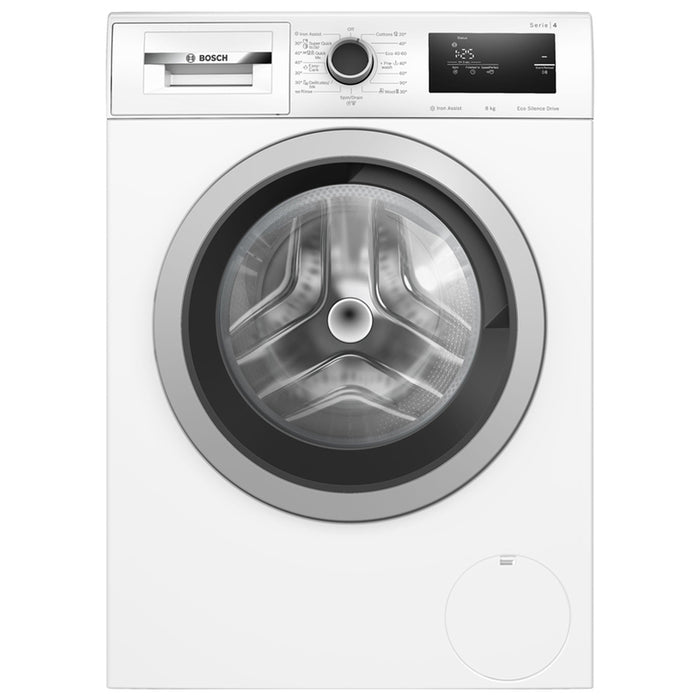 Bosch WAN28060BY SER4 Washing machine 8kg, A, 1400rpm, 51/72dB(A), Iron Assist, waveDrum 65l, 4 options, Quick 15'/30', silver-blackgrey door