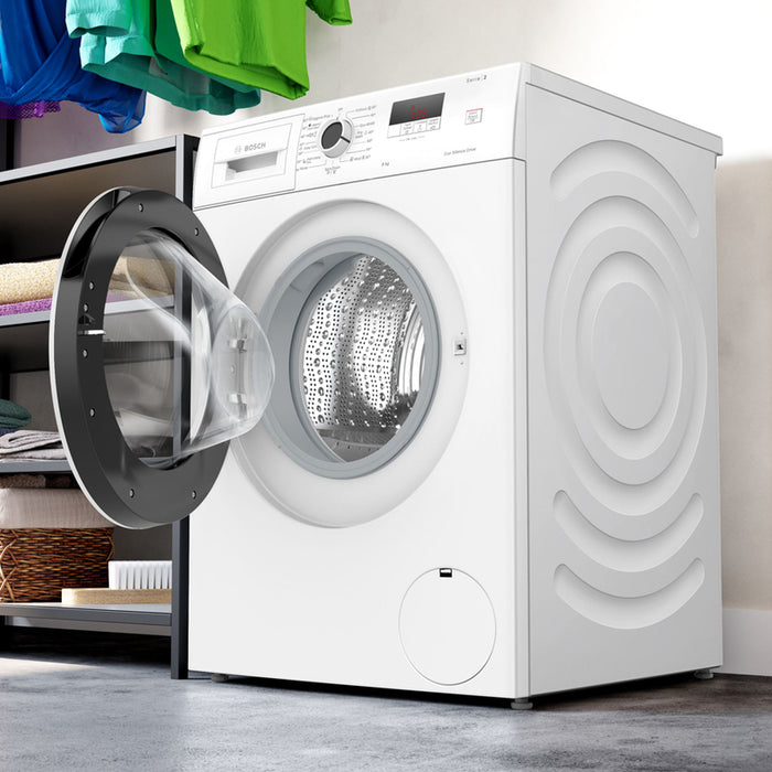 Bosch WGE03200BY, SER2, Washing machine 8kg, A, 1200rpm, 51/71dB(A), waveDrum 65l, 4 options, SpeedPerfect, Hygiene+, Jeans/dark wash, white-blackgrey door