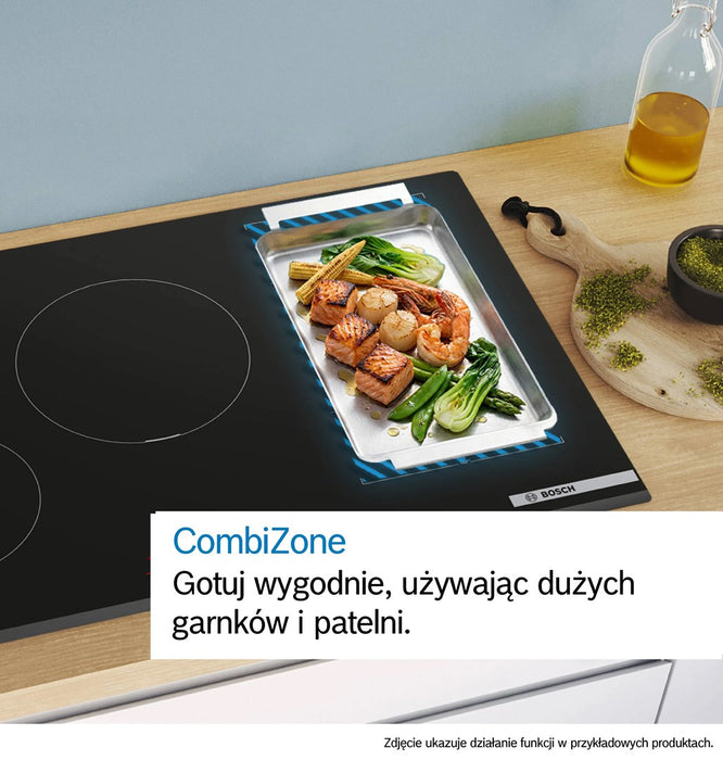 Bosch PVW81CHB1E, SER8, Induction electric cooktop, 5 zones (1 CombiZone + 3, 24cm ring), DirectSelect, PanBoost, frameless, 7,4 kW, 80cm, HC, Matt Black