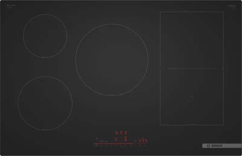 Bosch PVW81CHB1E, SER8, Induction electric cooktop, 5 zones (1 CombiZone + 3, 24cm ring), DirectSelect, PanBoost, frameless, 7,4 kW, 80cm, HC, Matt Black