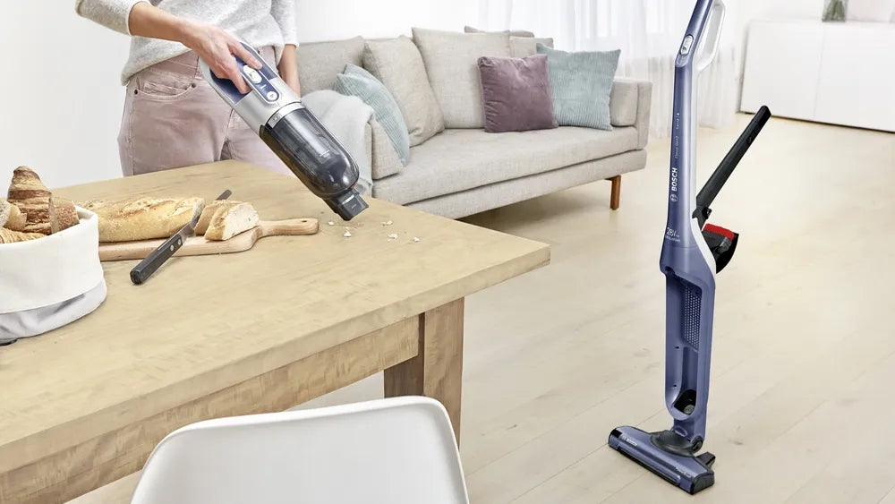 Bosch BBH3K2800, Cordless Handstick Vacuum cleaner 2 in 1 Flexxo Gen2, Serie 4, 28V, 82 dB(A), AllFloor Power Brush with LEDs, built-in accessories, Blue