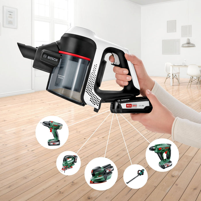Bosch Serie 6 BCS61113 stick vacuum/electric broom Battery Dry Hygiene Filter Bagless 0.3 L Black, White 2.5 Ah