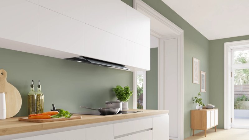 Bosch DBB87DP60, SER6, Integrated box hood 80cm A+, EcoSilenceDrive, max 433(699)m3/h, 57(68)dB, 3+1 speeds, CoP A, Grease eff. 85,3%(B), Glass touch control, HC, Color temp. adjust, Matt black