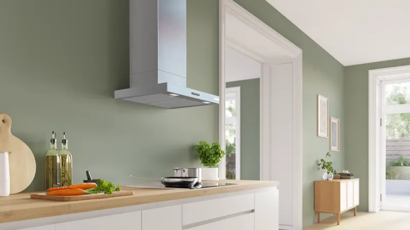 Bosch DWB63BC30, SER2, Chimney hood 60cm C, max 400m3/h, 67dB, 3 speeds, Push buttons, CoP E, Box design, Grease eff. 85,4%, Inox-look