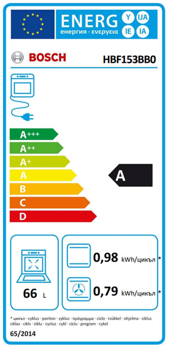 Bosch HBF153BB0, SER2, 3D HotAir, EcoClean Direct, 66 l, LED display with sinking buttons, Energy efficiency A, Black
