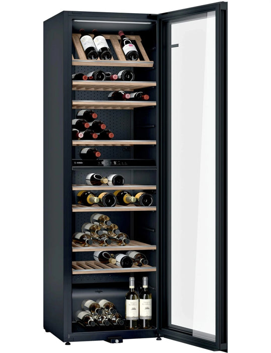 Bosch KWK36ABGA SER6 Wine display case with glass door, G, 186 x 60 x 61 cm, Number of shelves - 10, Capacity for bottles of 750 ml - 199, Temperature range (° C) - 7-19 ° C, 38 dB (A), Number of temperature zones - 2