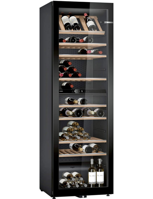 Bosch KWK36ABGA SER6 Wine display case with glass door, G, 186 x 60 x 61 cm, Number of shelves - 10, Capacity for bottles of 750 ml - 199, Temperature range (° C) - 7-19 ° C, 38 dB (A), Number of temperature zones - 2