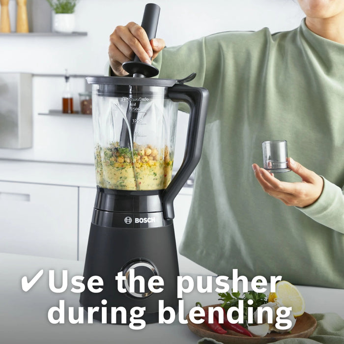 Bosch MMB6176B Series 4, VitaPower Blender, 1200 W, Glass ThermoSafe jug 1.5 l, Grinding attachment, Two speed settings and pulse function, ProEdge stainless steel blades made in Solingen, Black
