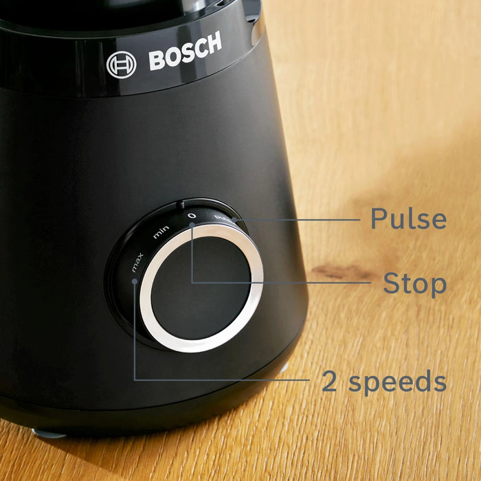 Bosch MMB6176B Series 4, VitaPower Blender, 1200 W, Glass ThermoSafe jug 1.5 l, Grinding attachment, Two speed settings and pulse function, ProEdge stainless steel blades made in Solingen, Black