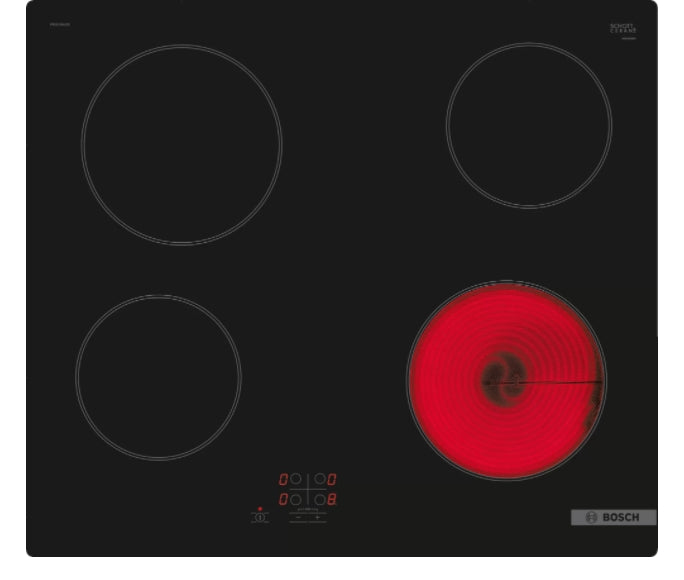 Bosch PKE61RAA2E, SER2, Electric cooktop, 60 cm, 4 zones, black, surface mount without frame