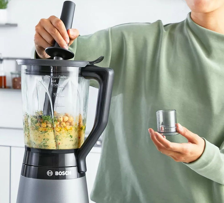 Bosch MMB6172S Series 4, VitaPower Blender, 1200 W, Glass ThermoSafe jug 1.5 l, Two speed settings and pulse function, ProEdge stainless steel blades made in Solingen, Silver