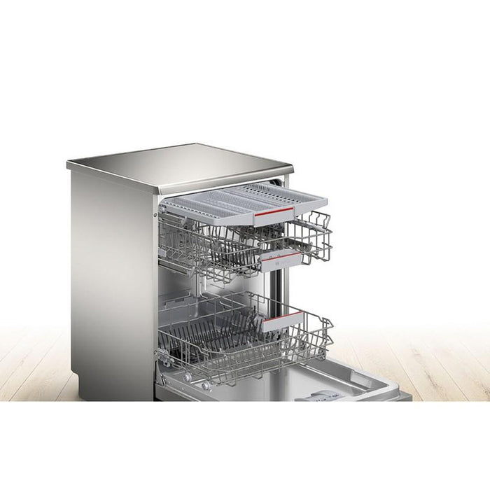 Bosch SMS4EVI08E, SER4, Free-standing dishwasher, B, EfficientDry, Polinox, 9,0l, 14ps, 6p/5o, 44dB(B), Silence 43dB, 3rd drawer, Rackmatic, inox, HC