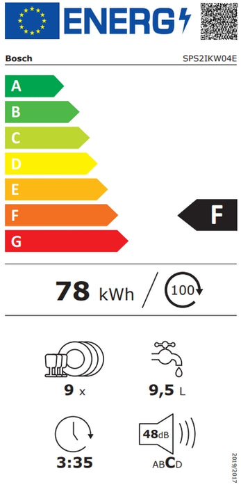 Dishwasher Bosch SPS2IKW04E***, 9 place settings, F, 450 W, mm