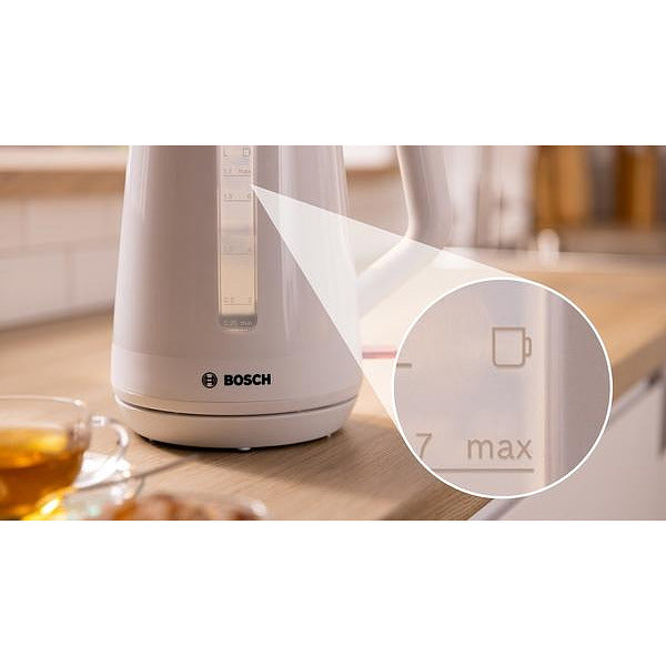 Bosch TWK1M121, MyMoment Plastic Kettle, 2400 W, 1.7 l, Cup indicator, Limescale filter, Triple safety function, White