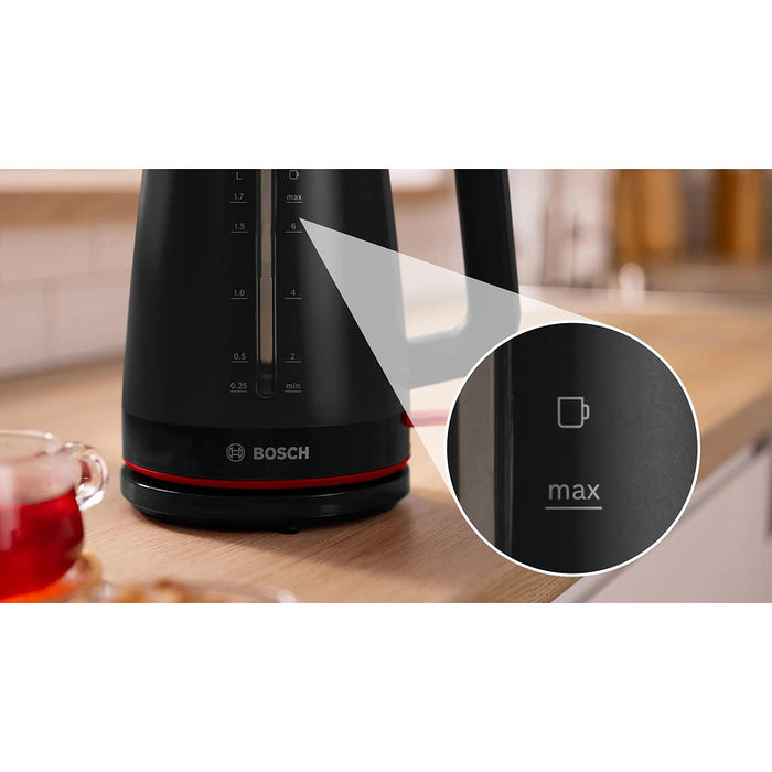 Bosch TWK3M123, MyMoment Plastic Kettle, 2400 W, 1.7 l, Cup indicator, Limescale filter, Triple safety function, Black