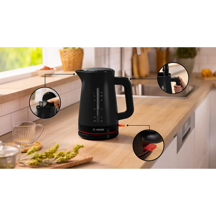 Bosch TWK3M123, MyMoment Plastic Kettle, 2400 W, 1.7 l, Cup indicator, Limescale filter, Triple safety function, Black