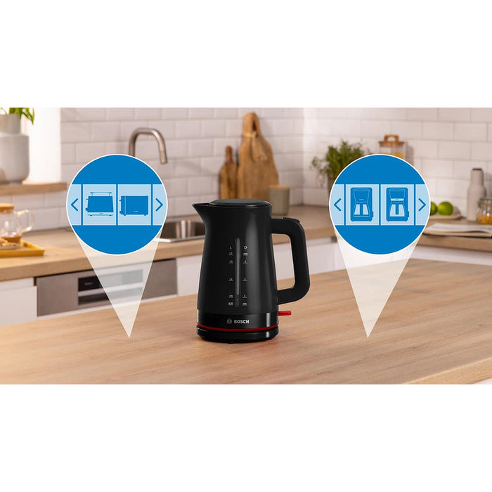 Bosch TWK3M123, MyMoment Plastic Kettle, 2400 W, 1.7 l, Cup indicator, Limescale filter, Triple safety function, Black