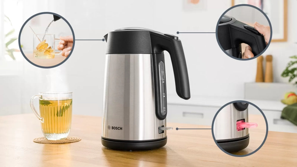 Bosch TWK7L460, Kettle, 2000-2400 W, 1.7 l,  Cup indicator, Triple safety function, Stainless steel