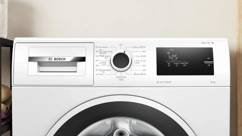 Bosch WAN2406NBY, SER4, Washing machine 8kg, A, 1200rpm, 51/71dB(A), Iron Assist, waveDrum 65l, 4 options, white-blackgrey door