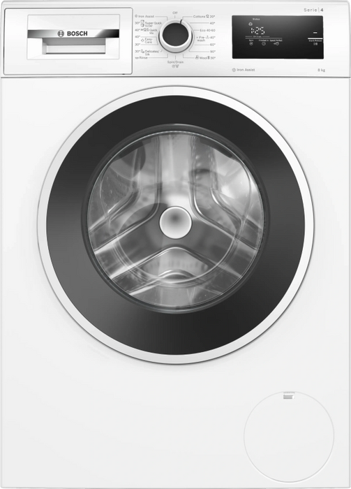 Bosch WAN2406NBY, SER4, Washing machine 8kg, A, 1200rpm, 51/71dB(A), Iron Assist, waveDrum 65l, 4 options, white-blackgrey door