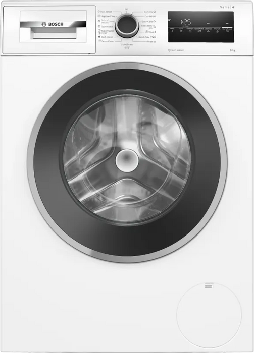Bosch WAN2426NBY, SER4, Washing machine 8kg, A, 1200rpm, 51/71dB(A), Iron Assist, waveDrum 65l, 7 options, Rinse Plus, silver-blackgrey door