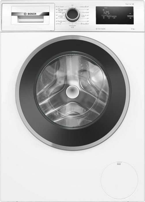 Bosch WAN2806NBY, SER4, Washing machine 8kg, A, 1400rpm, 51/72dB(A), Iron Assist, waveDrum 65l, 4 options, silver-blackgrey door