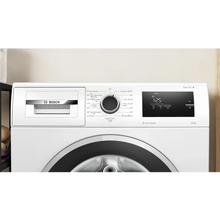 Bosch WAN2806NBY, SER4, Washing machine 8kg, A, 1400rpm, 51/72dB(A), Iron Assist, waveDrum 65l, 4 options, silver-blackgrey door