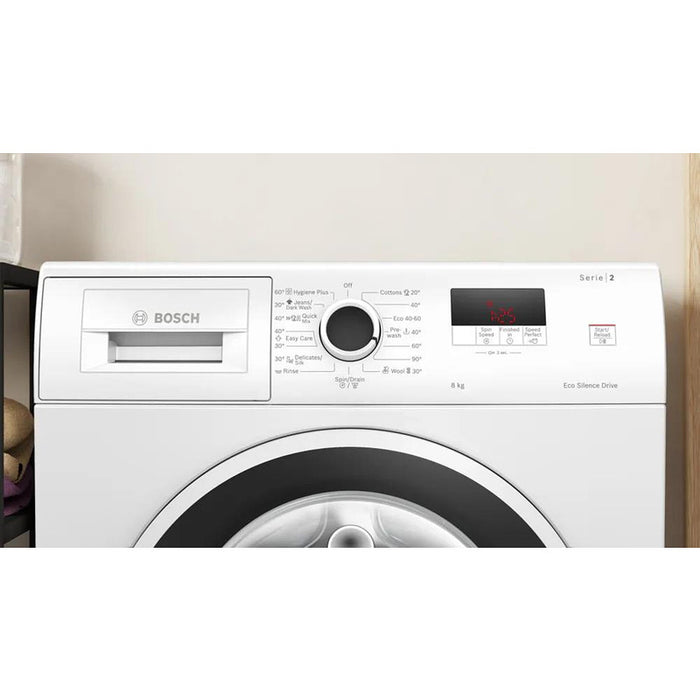 Bosch WGE03200BY, SER2, Washing machine 8kg, A, 1200rpm, 51/71dB(A), waveDrum 65l, 4 options, SpeedPerfect, Hygiene+, Jeans/dark wash, white-blackgrey door