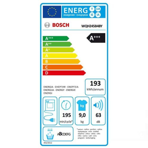 Dryer BOSCH WQH245B4BY, 9 kg, Heat pump, SelfCleaning Condenser, C
