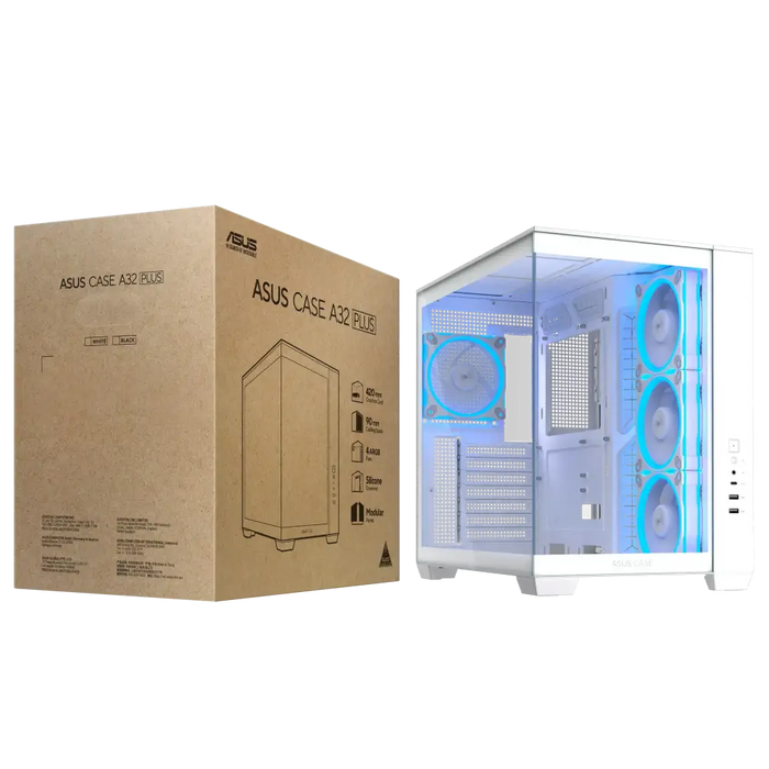 Box ASUS A32 PLUS Tempered Glass + 4 ARGB Fans - White - Кутии за компютри<<<Компютърни компоненти<<<ValiAPI