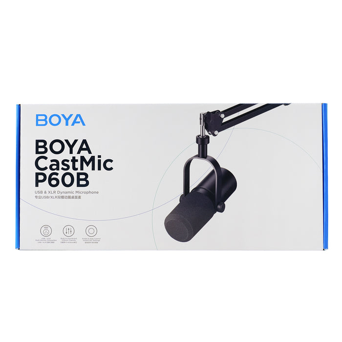 BOYA CastMic P60B studio microphone with arm, wired USB XLR - black