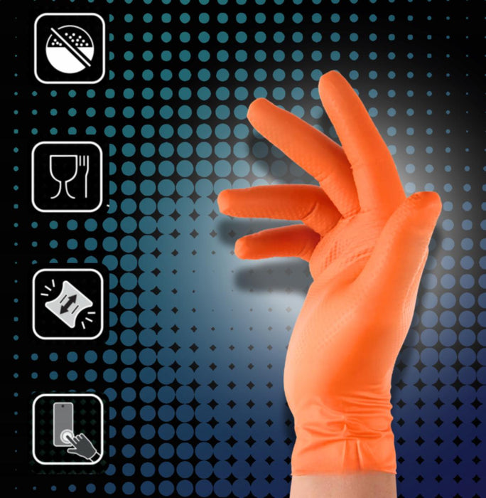 NITRILE GLOVES 3D 50PCS ORANGE L