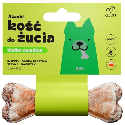 AZANKI Bone with insects and blackberry S/M - dog treat - 12 cm