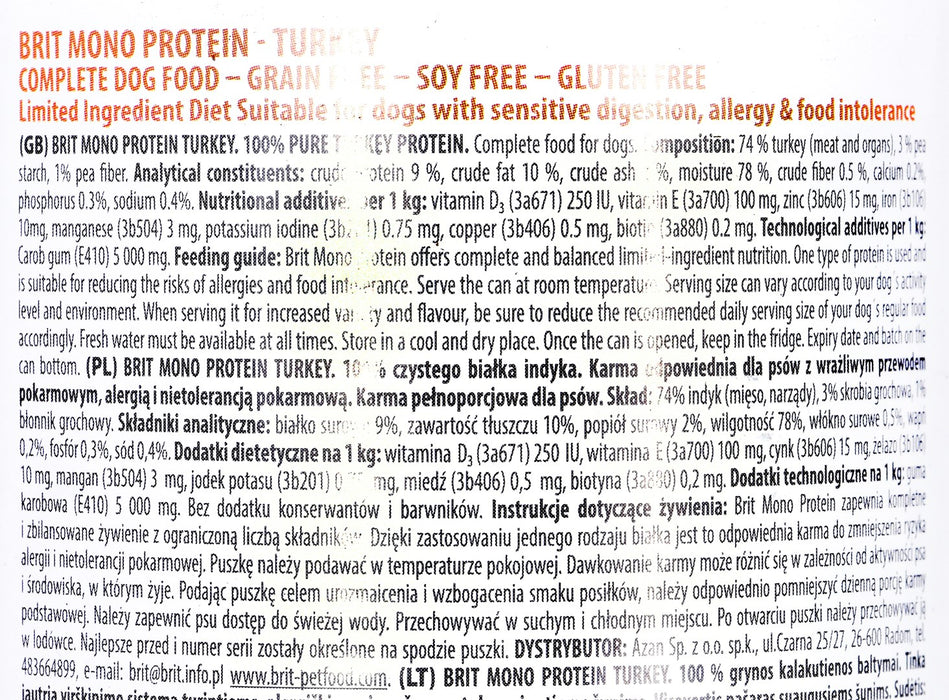 BRIT Mono Protein Turkey - Wet dog food - 400 g