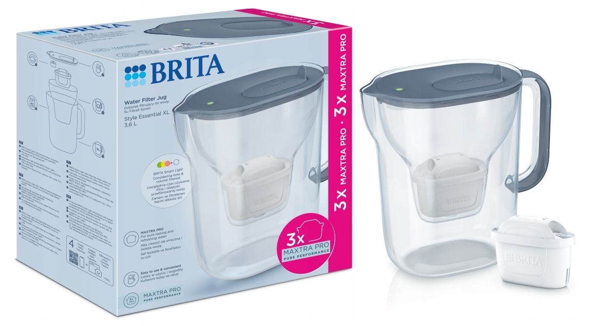 BRITA Style ESSENTIAL XL Water Filter Jug (Dark Blue) + 3 x MX Pro Pure Performance Filters