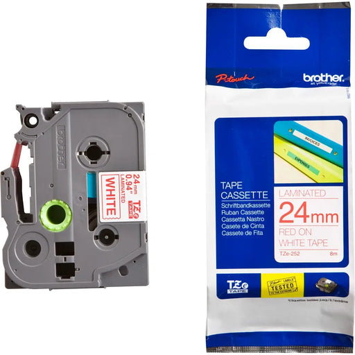 Brother TZe-252 Tape Red on White Laminated 24mm 8 m - Eco - Консумативи за етикетни принтери<<<BROTHER