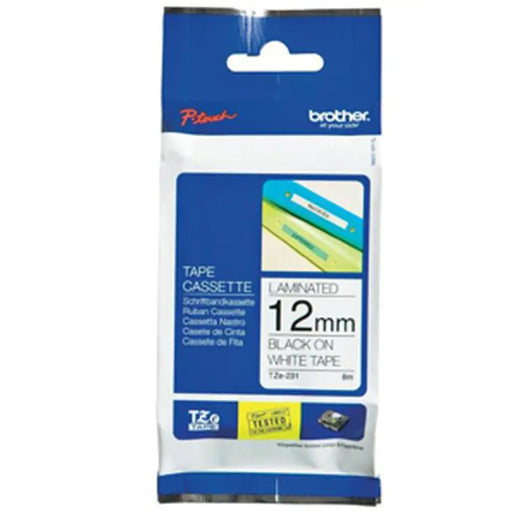 BROTHER TZEN231 12mm BLACK ON WHITE ADHESIVE TAPE NON LAMINATED - Ленти и Етикети<<<Консумативи - Принтер за