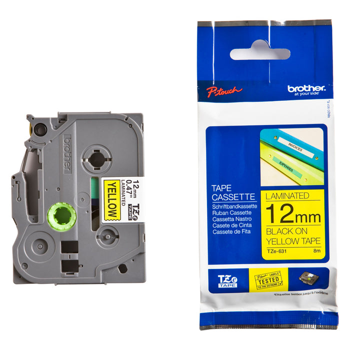 LAMINATED TAPE 12MM YELLOW 8M BROTHER TZE-631